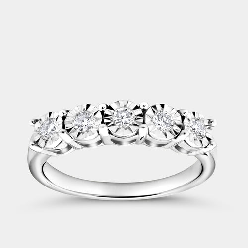 Gilded 1/4 Carat Lab-Grown Diamond Round-Shaped Five-Stone Ring Set in an Illusion Plate