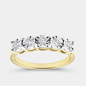Gilded 1/4 Carat Lab-Grown Diamond Round-Shaped Five-Stone Ring Set in an Illusion Plate