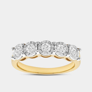 Gilded 1/2 Carat Lab-Grown Diamond Round-Shaped Five-Stone Ring Set in an Illusion Plate