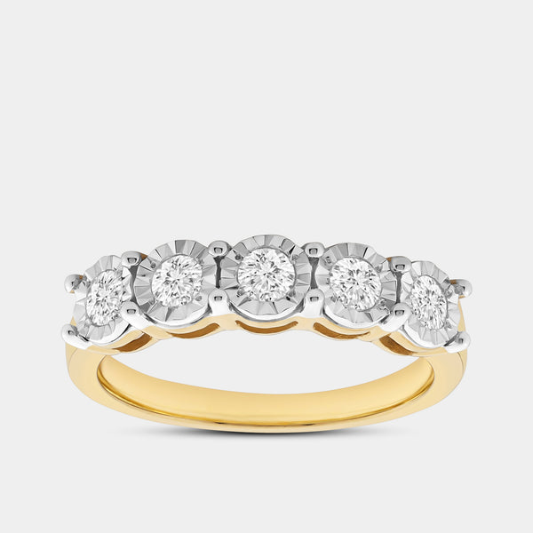 Gilded 1/2 Carat Lab-Grown Diamond Round-Shaped Five-Stone Ring Set in an Illusion Plate