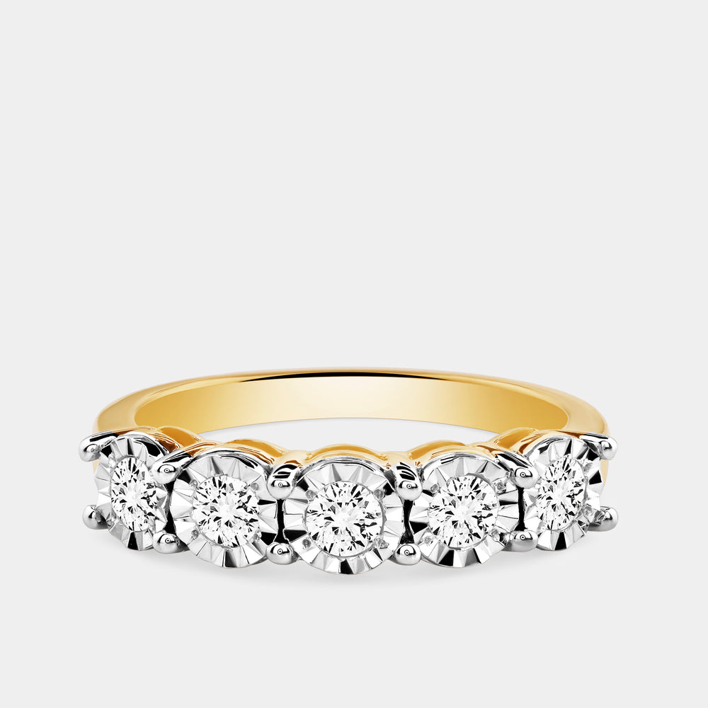 Gilded 1/2 Carat Lab-Grown Diamond Round-Shaped Five-Stone Ring Set in an Illusion Plate
