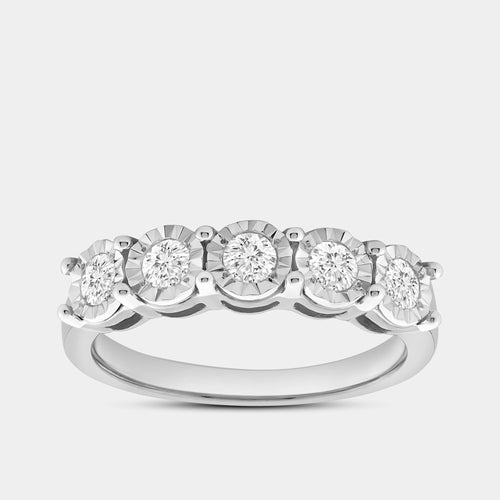 Gilded 1/2 Carat Lab-Grown Diamond Round-Shaped Five-Stone Ring Set in an Illusion Plate