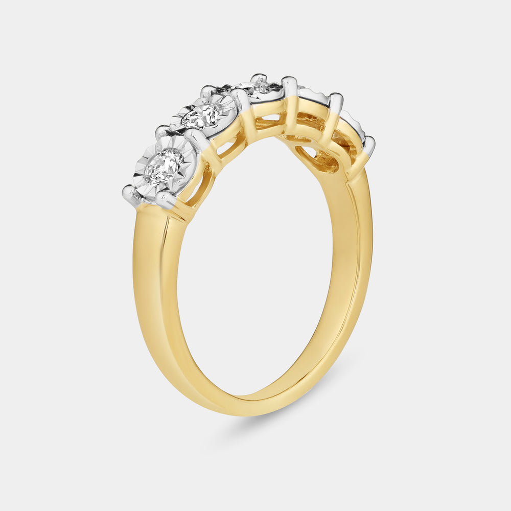 Gilded 1/2 Carat Lab-Grown Diamond Round-Shaped Five-Stone Ring Set in an Illusion Plate