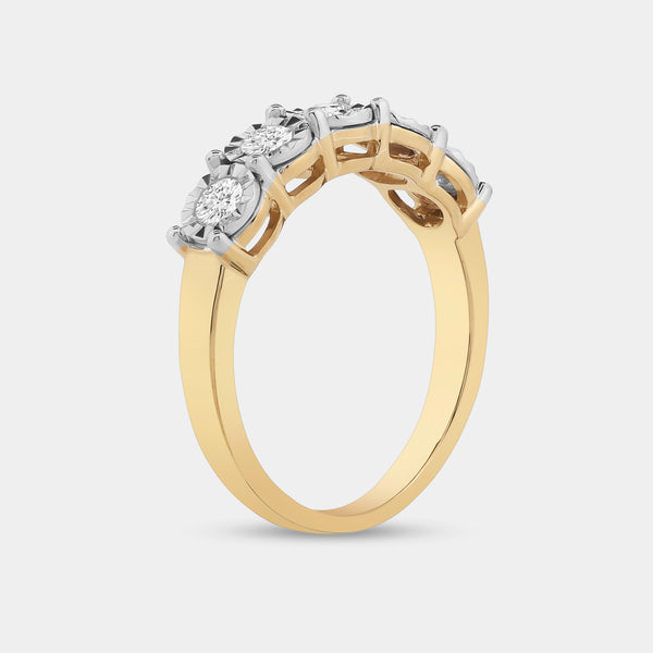 Gilded 1/2 Carat Lab-Grown Diamond Round-Shaped Five-Stone Ring Set in an Illusion Plate