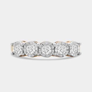 Gilded 1/2 Carat Lab-Grown Diamond Round-Shaped Five-Stone Ring Set in an Illusion Plate