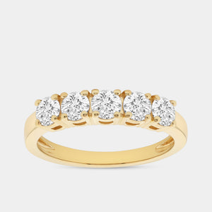 Gilded 1 Carat Lab-Grown Diamond Round-Shaped Five-Stone Ring in a Shared Prong Setting