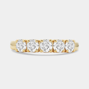 Gilded 1 Carat Lab-Grown Diamond Round-Shaped Five-Stone Ring in a Shared Prong Setting