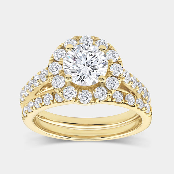 2 and 1/2 Carat Lab-Grown Diamond Round-Shaped Halo Engagement Ring Set — GILDED New York