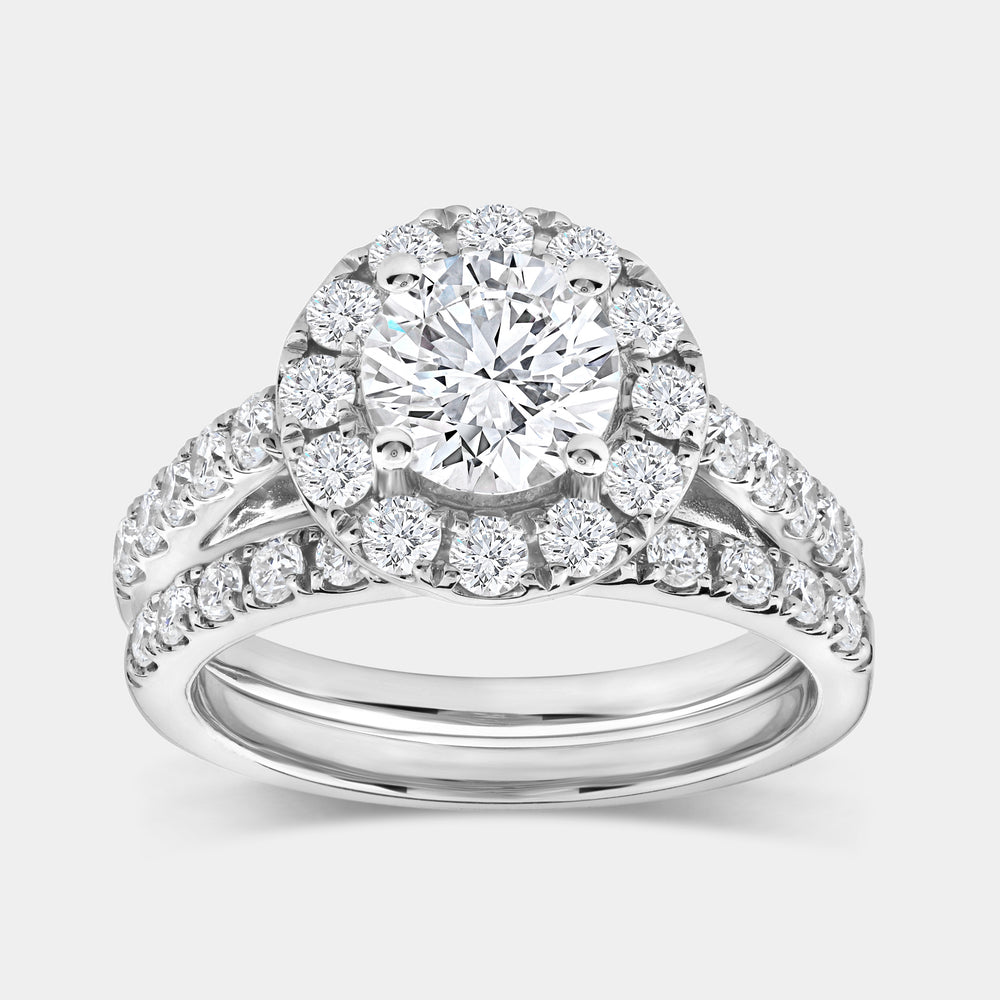 Gilded 2 and 1/2 Carat Lab-Grown Diamond Round-Shaped Halo Engagement Ring Set