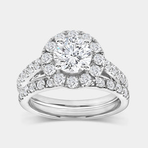 Gilded 2 and 1/2 Carat Lab-Grown Diamond Round-Shaped Halo Engagement Ring Set