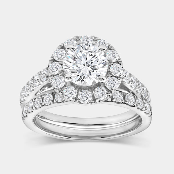 2 and 1/2 Carat Lab-Grown Diamond Round-Shaped Halo Engagement Ring Set — GILDED New York
