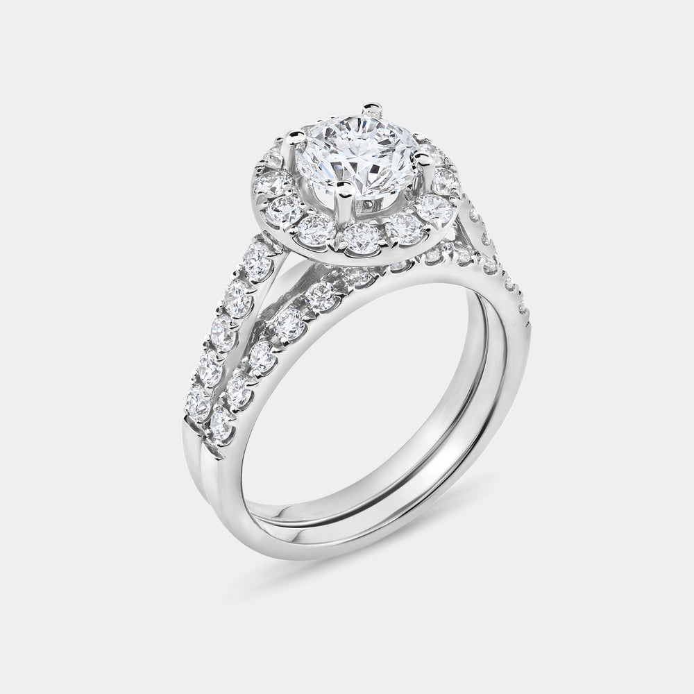 Gilded 2 and 1/2 Carat Lab-Grown Diamond Round-Shaped Halo Engagement Ring Set