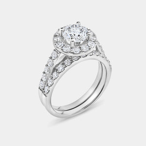 Gilded 2 and 1/2 Carat Lab-Grown Diamond Round-Shaped Halo Engagement Ring Set