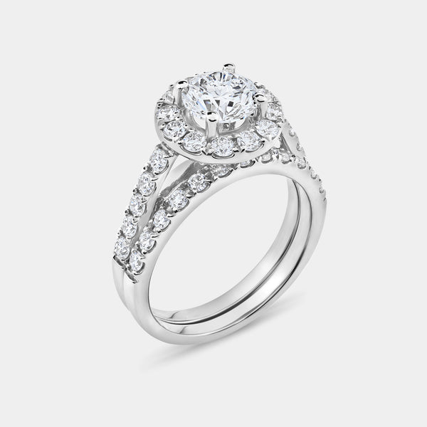 2 and 1/2 Carat Lab-Grown Diamond Round-Shaped Halo Engagement Ring Set — GILDED New York