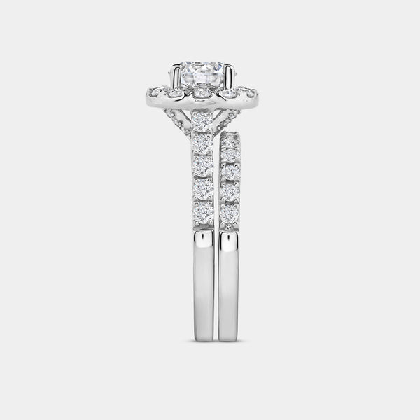 2 and 1/2 Carat Lab-Grown Diamond Round-Shaped Halo Engagement Ring Set — GILDED New York