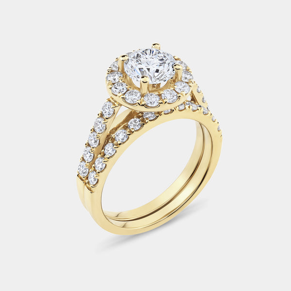 2 and 1/2 Carat Lab-Grown Diamond Round-Shaped Halo Engagement Ring Set — GILDED New York