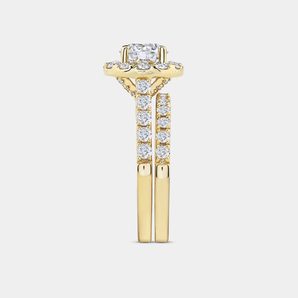 2 and 1/2 Carat Lab-Grown Diamond Round-Shaped Halo Engagement Ring Set — GILDED New York