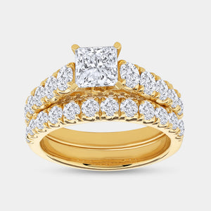 Gilded 3 Carat Lab-Grown Diamond Princess-Cut Solitaire Plus Engagement Set with Composite Sides