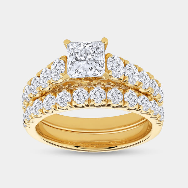 3 Carat Lab-Grown Diamond Princess-Cut Solitaire Plus Engagement Set with Composite Sides — GILDED New York