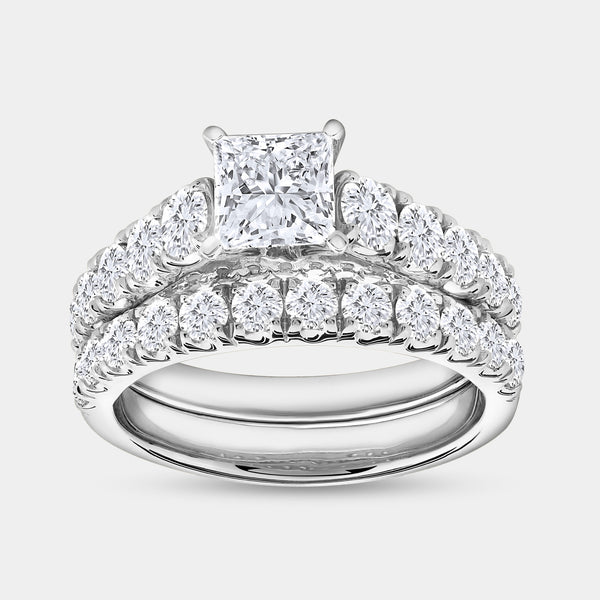3 Carat Lab-Grown Diamond Princess-Cut Solitaire Plus Engagement Set with Composite Sides — GILDED New York