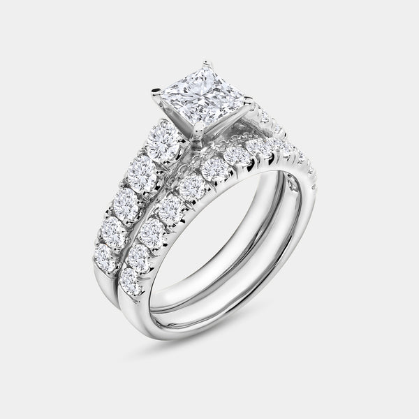 3 Carat Lab-Grown Diamond Princess-Cut Solitaire Plus Engagement Set with Composite Sides — GILDED New York