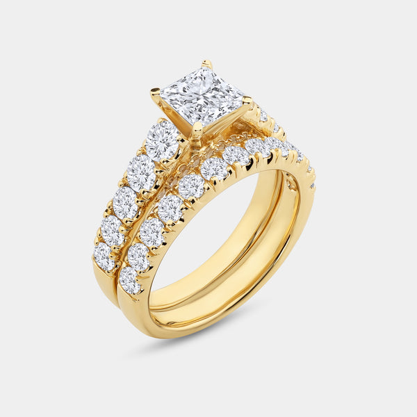 3 Carat Lab-Grown Diamond Princess-Cut Solitaire Plus Engagement Set with Composite Sides — GILDED New York