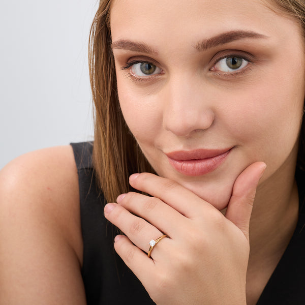 1/10 Carat Lab-Grown Diamond Round-Shaped Classic Solitaire Ring Set In An Illusion Plate — GILDED New York
