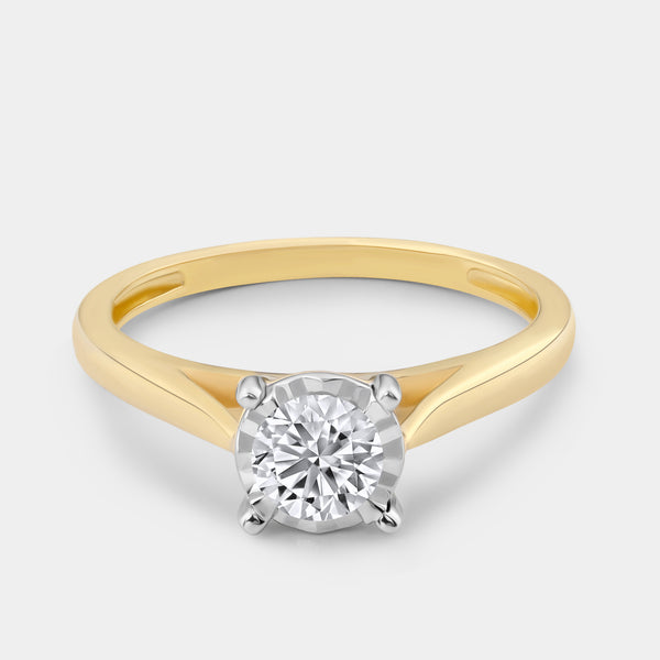 1/2 Carat Lab-Grown Diamond Round-Shaped Classic Solitaire Ring Set In An Illusion Plate — GILDED New York