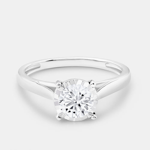 Gilded 3/4 Carat Lab-Grown Diamond Round-Shaped Classic Solitaire Ring Set In An Illusion Plate