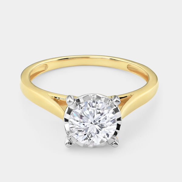 1 Carat Lab-Grown Diamond Round-Shaped Classic Solitaire Ring Set In An Illusion Plate — GILDED New York