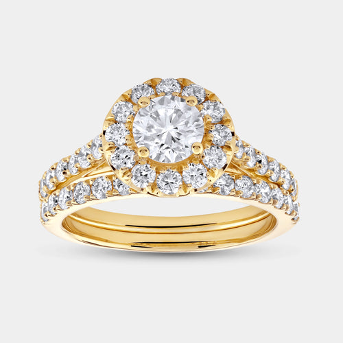 1 and 3/4 Carat Lab-Grown Diamond Round Halo Engagement Ring Set with a Round-Shaped Center — GILDED New York