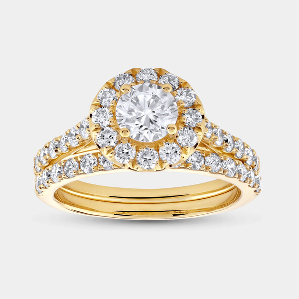1 and 3/4 Carat Lab-Grown Diamond Round Halo Engagement Ring Set with a Round-Shaped Center — GILDED New York