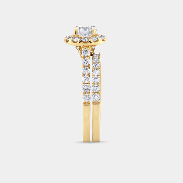 1 and 3/4 Carat Lab-Grown Diamond Round Halo Engagement Ring Set with a Round-Shaped Center — GILDED New York