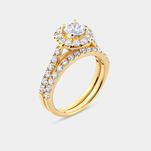 1 and 3/4 Carat Lab-Grown Diamond Round Halo Engagement Ring Set with a Round-Shaped Center — GILDED New York