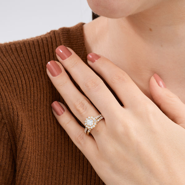 1 and 3/4 Carat Lab-Grown Diamond Round Halo Engagement Ring Set with a Round-Shaped Center — GILDED New York