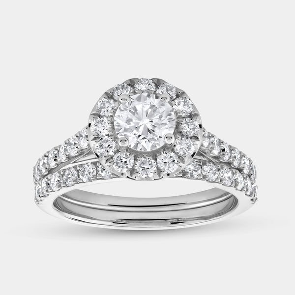 1 and 3/4 Carat Lab-Grown Diamond Round Halo Engagement Ring Set with a Round-Shaped Center — GILDED New York