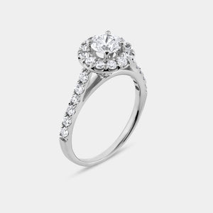 Gilded 1 and 3/4 Carat Lab-Grown Diamond Round Halo Engagement Ring Set with a Round-Shaped Center and a Cushion Halo