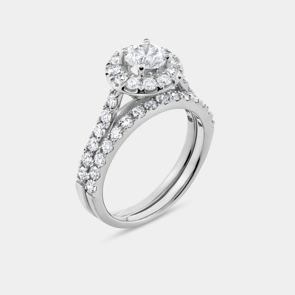 1 and 3/4 Carat Lab-Grown Diamond Round Halo Engagement Ring Set with a Round-Shaped Center — GILDED New York