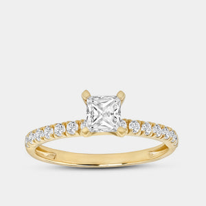 Gilded 3/4 Carat Lab-Grown Diamond Princess-Cut Solitaire Plus Engagement Ring with a Classic Shank