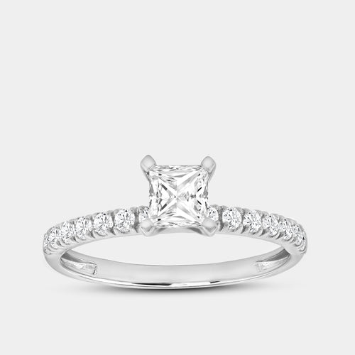 Gilded 3/4 Carat Lab-Grown Diamond Princess-Cut Solitaire Plus Engagement Ring with a Classic Shank