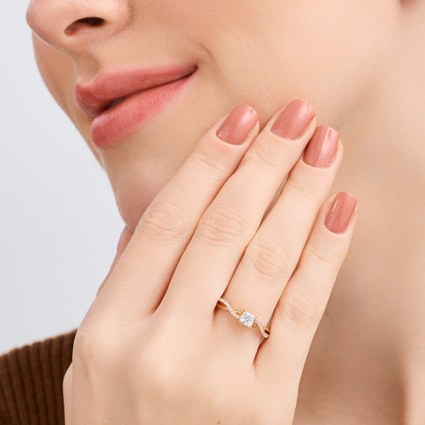 1/2 Carat Lab-Grown Diamond Princess-Cut Solitaire Engagement Ring with a Braided Studded Shank — GILDED New York