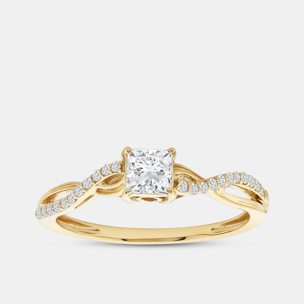 1/2 Carat Lab-Grown Diamond Princess-Cut Solitaire Engagement Ring with a Braided Studded Shank — GILDED New York