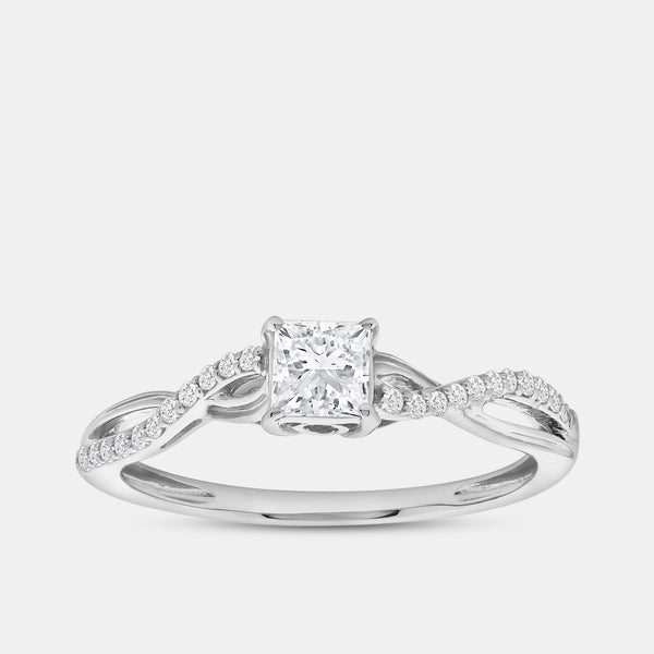 1/2 Carat Lab-Grown Diamond Princess-Cut Solitaire Engagement Ring with a Braided Studded Shank — GILDED New York