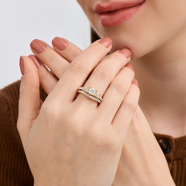1 and 1/2 Carat Lab-Grown Diamond Princess-Cut Solitaire Plus Engagement Ring Set with Composite Sides — GILDED New York
