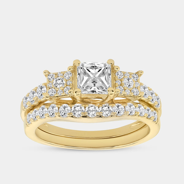 1 and 1/2 Carat Lab-Grown Diamond Princess-Cut Solitaire Plus Engagement Ring Set with Composite Sides — GILDED New York