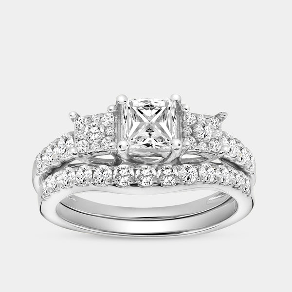 1 and 1/2 Carat Lab-Grown Diamond Princess-Cut Solitaire Plus Engagement Ring Set with Composite Sides — GILDED New York