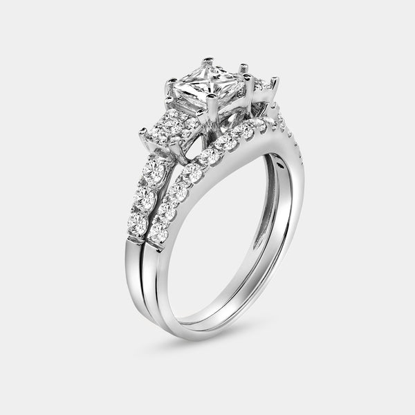 1 and 1/2 Carat Lab-Grown Diamond Princess-Cut Solitaire Plus Engagement Ring Set with Composite Sides — GILDED New York