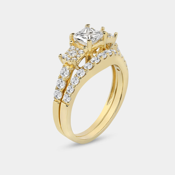 1 and 1/2 Carat Lab-Grown Diamond Princess-Cut Solitaire Plus Engagement Ring Set with Composite Sides — GILDED New York