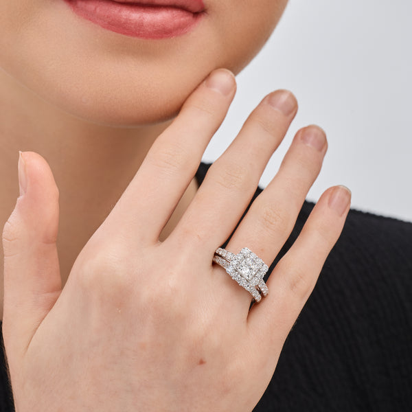 2 and 3/4 Carat Lab-Grown Diamond Princess-Cut Halo Bridal Ring Set — GILDED New York