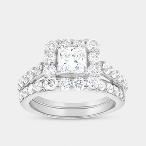 Gilded 2 and 3/4 Carat Lab-Grown Diamond Princess-Cut Halo Bridal Ring Set
